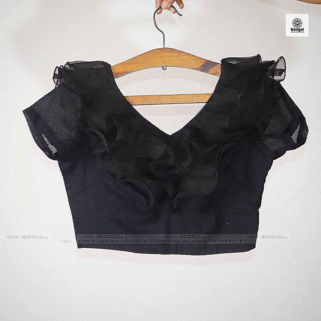 Black Frill silk blouse